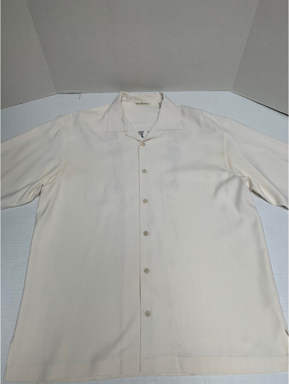 Vintage Tommy Bahama 100% Silk Ivory "Paradise on Tap" Mens Shirt Size Large